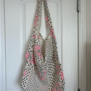 Free People Gauzy Shopper Tote Bag Stars & Floral Boho Market Slings